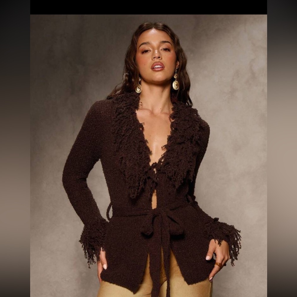 Shein Aloruh Boho Belt Fringe Cardigan